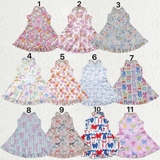 Colors ( 8-11 ) Sibling Baby Girl Straps Bows Yoga Athletic Wear Dress Sibling Clothes RTS