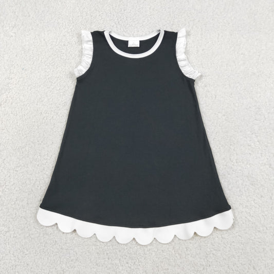 Baby Girls Kids Sleeveless White Scallop Knee Length Dress Black Clothes RTS