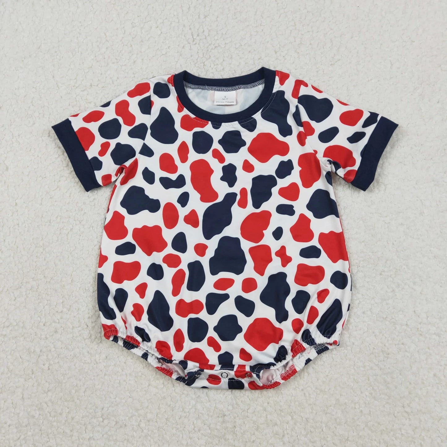 Sibling Baby Boys Short Sleeves Red Blue Camo 4th of July Romper Buttons Tee Tops RTS