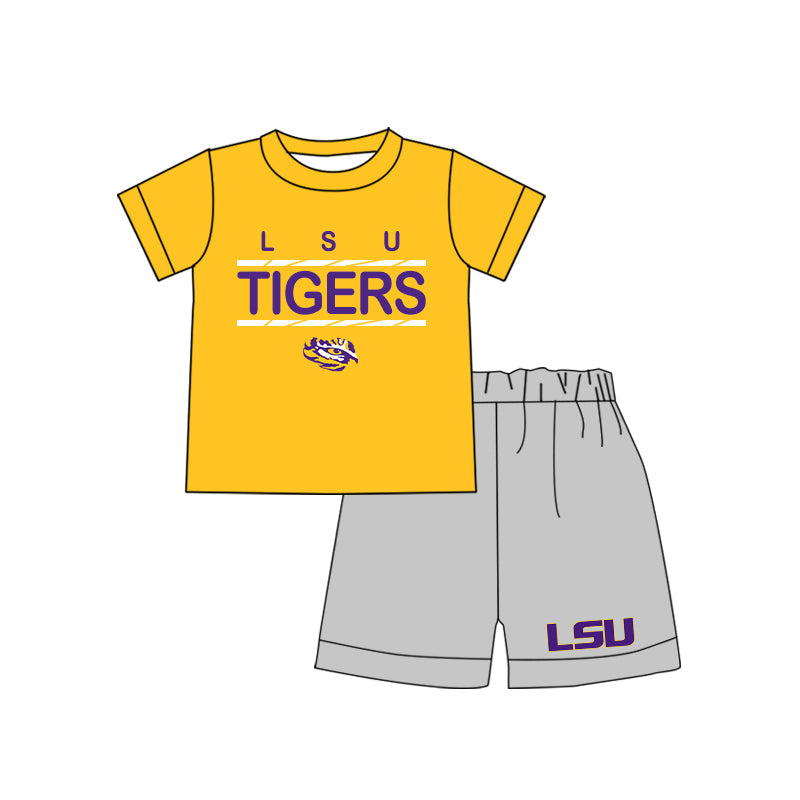 ( Moq 5 ) Baby Boy Yellow Short Sleeves LSU Team Shirt Shorts outfit