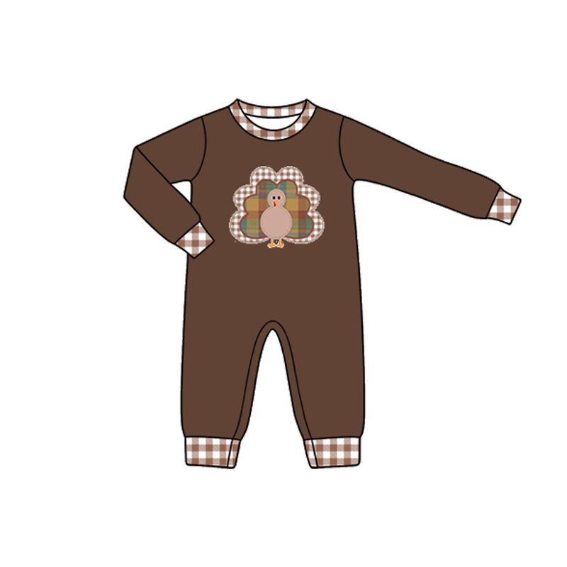 ( Moq 5 ) Preorder Baby Boy Infant Long Sleeves turkey Thanksgiving Brown Romper Clothes