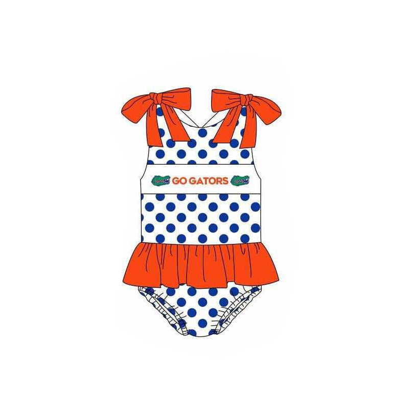 Baby Girl Straps Bows Dots Team One Piece Swimsuit Swimwear ( Moq 5 )