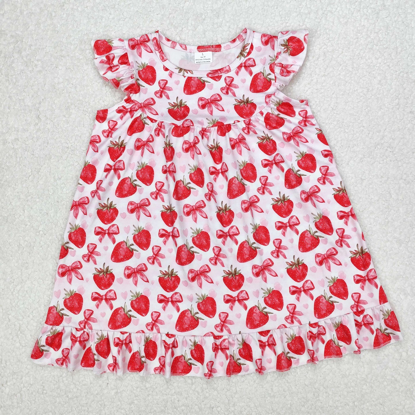 Baby Girl Short Sleeves Strawberry Bows Hearts Knee Length Dress RTS