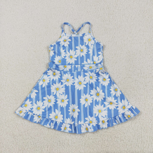 Baby Girl Athletic Yoga Bows Blue Stripes Active Wear Skort Dress RTS