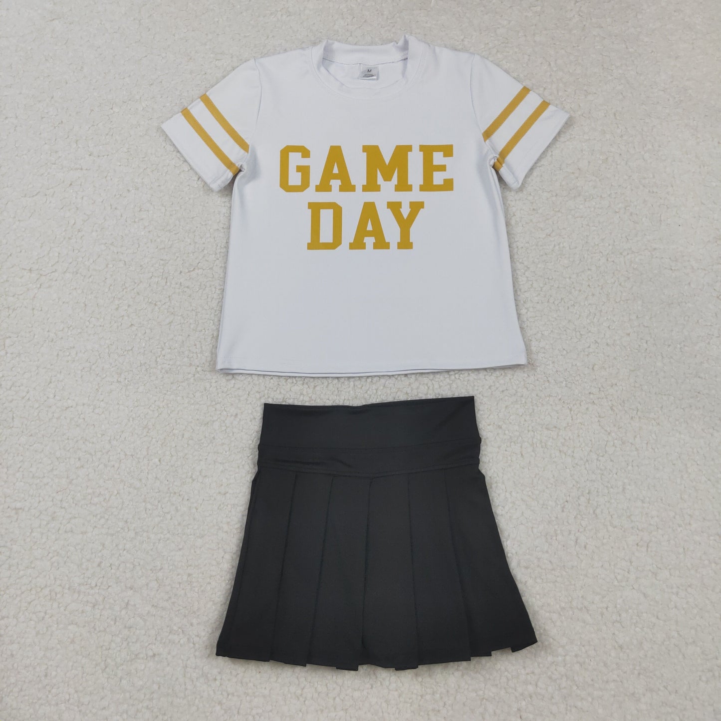 Kids Girl Short Sleeves Game Day Vinyl Shirt Black Yoga Active Skort Team Cheer Set RTS
