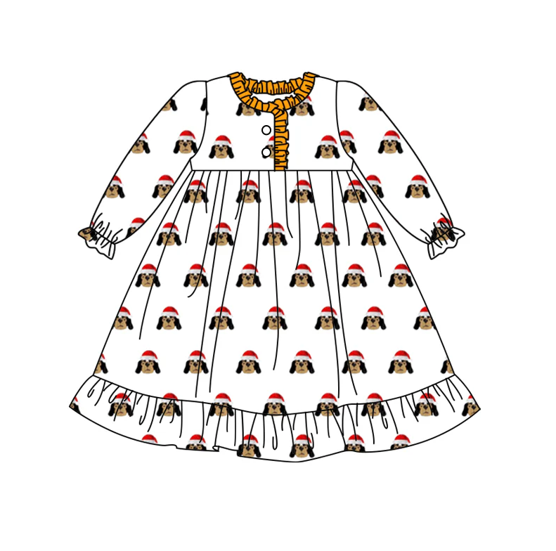 Baby Girl Long Sleeves Christmas Dog Gown Knee Length Team Dress Moq 5