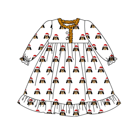 Baby Girl Long Sleeves Christmas Dog Gown Knee Length Team Dress Moq 5