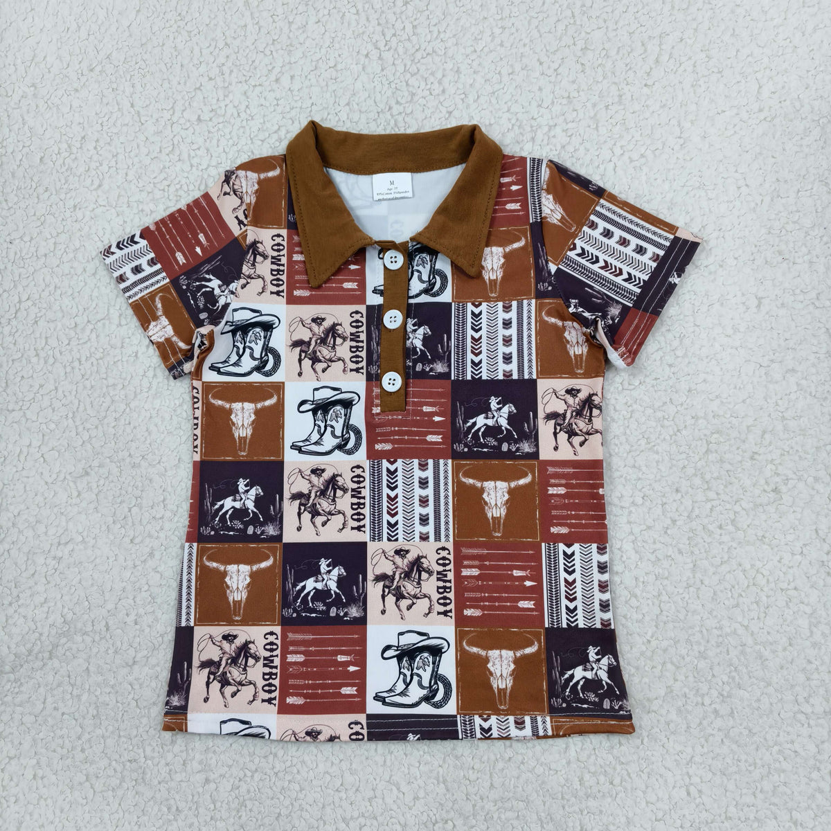 Baby Boys Short Sleeves Cowboy Boots Western Buttons Pullover Shirt RTS