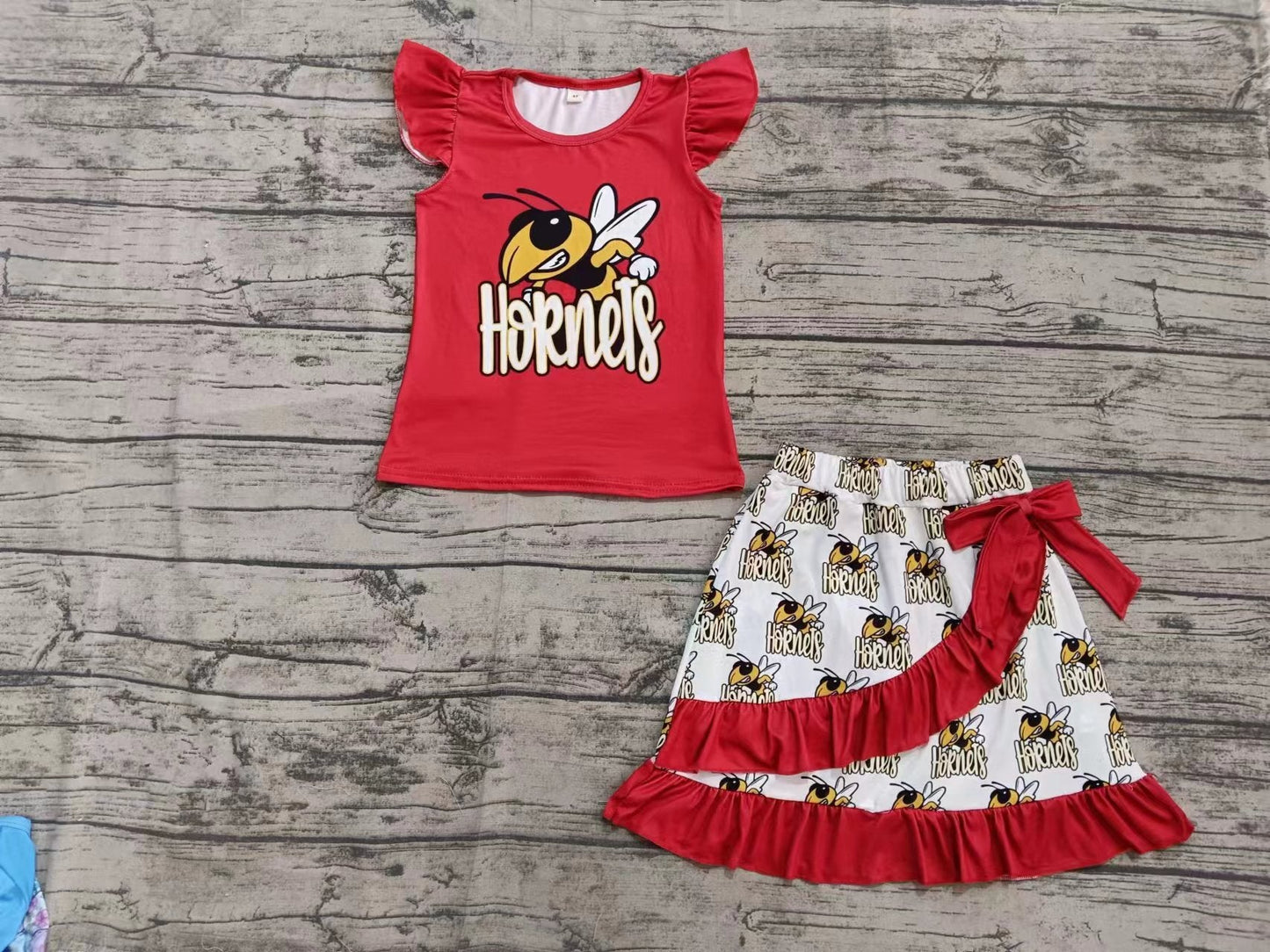 Baby Girl Short Sleeves Honey Shirt Ruffle Skirt Set ( Moq 5 )