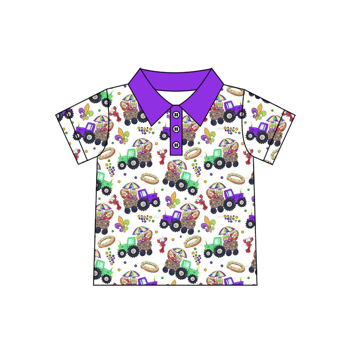 ( Moq 5 ) Preorder Baby Boys Kids Short Sleeves Crayfish Tractors Buttons Mardi Gras Shirt Clothes