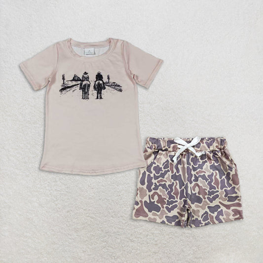 Baby Boy Short Sleeves Western Rodeo Shirt Camo Pockets Shorts Set RTS