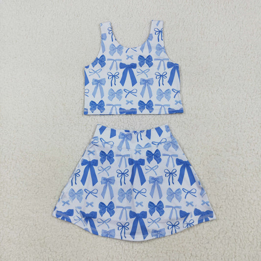 Baby Girl Sleeveless Blue Bows Vest Tops Skort Yoga Active Set RTS