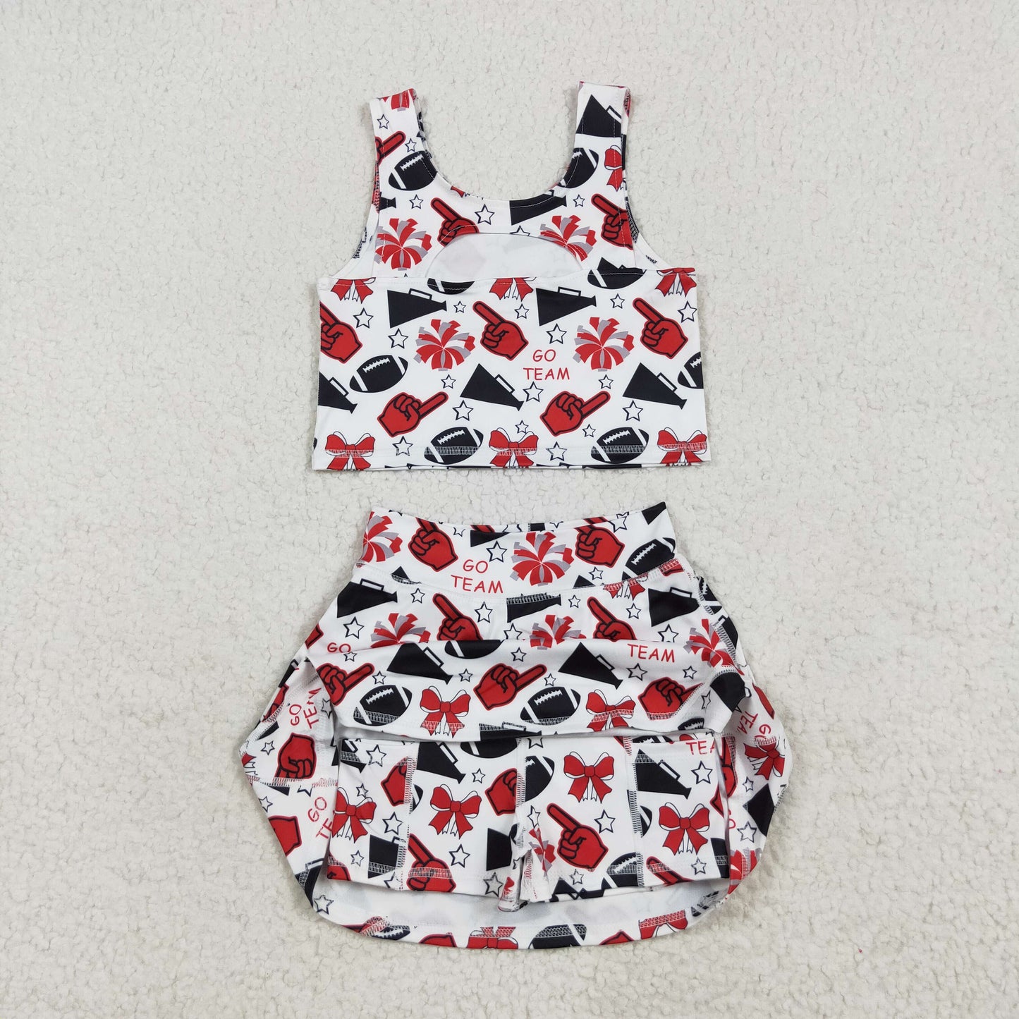 Baby Girl Sleeveless Football Stars Bows Cheer Tops Skort G Team Yoga Active Set RTS