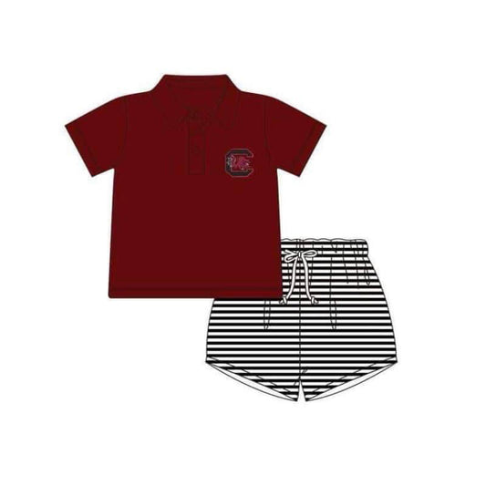 Baby Boy Short Sleeves Team Buttons Shirt Stripes Short Clothes Set ( Moq 5 )