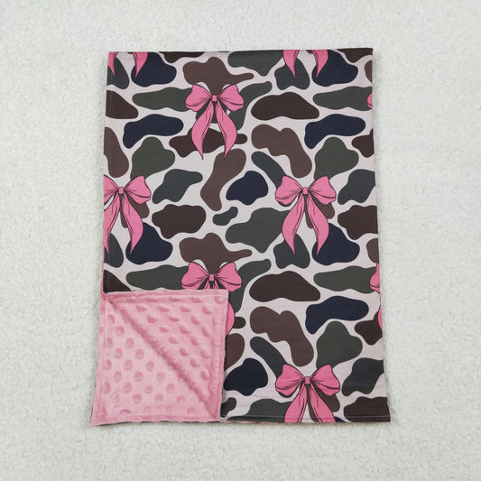 Baby Girl Toddler Pink Bows Camo Minky Blanket RTS