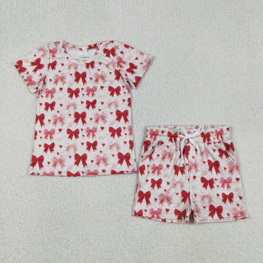 Baby Girls Kids Short Sleeves Heats Shirt Pockets Shorts Valentine Set RTS