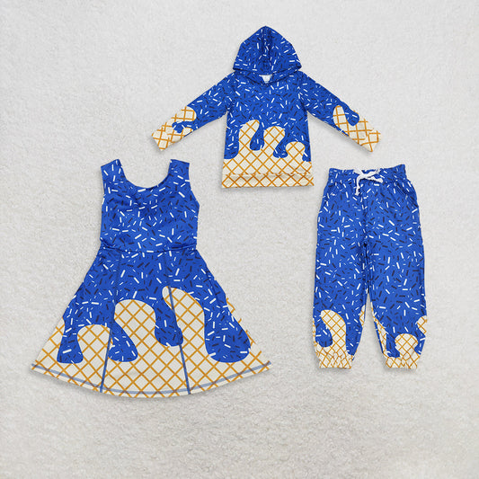 Sibling Boys Girls Blue Sprinkles Drips Hoodie Shirt Jogger Pants Dress RTS