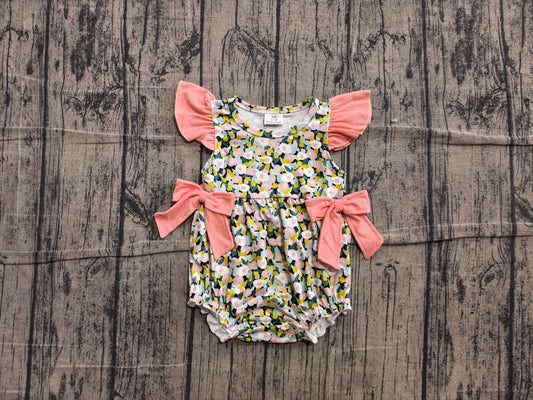 ( No moq ) Preorder Baby Girls Infant Short Sleeves Flower Bows Summer Bubble Romper