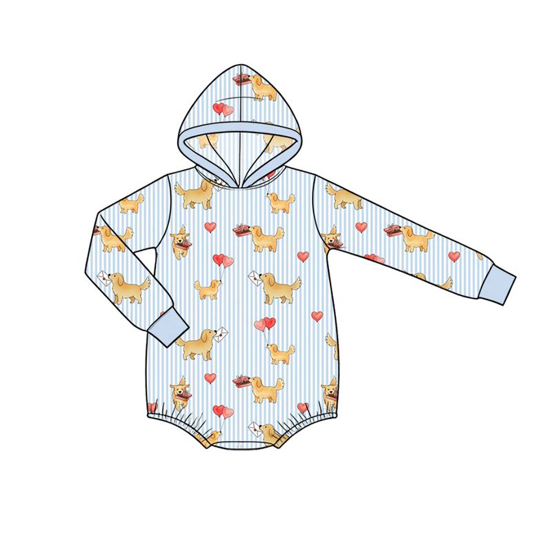 ( Moq 5 ) Preorder Baby Kids Infant Dogs Hearts Stripes Valentine Hoodie Romper Clothes