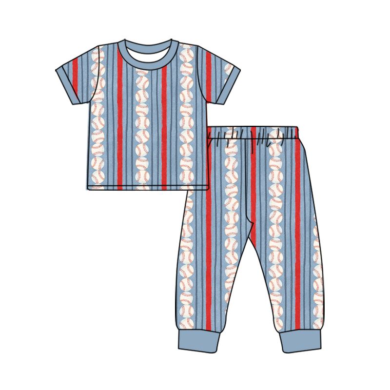 ( Moq 5 ) Preorder Baby Boys Kids Short Sleeves Baseball Stripes Shirt Pants Set Pajamas Clothes