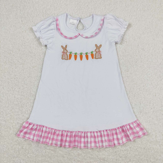 Baby Girl Easter Short Sleeves Embroidery Carrots Rabbits Dress
