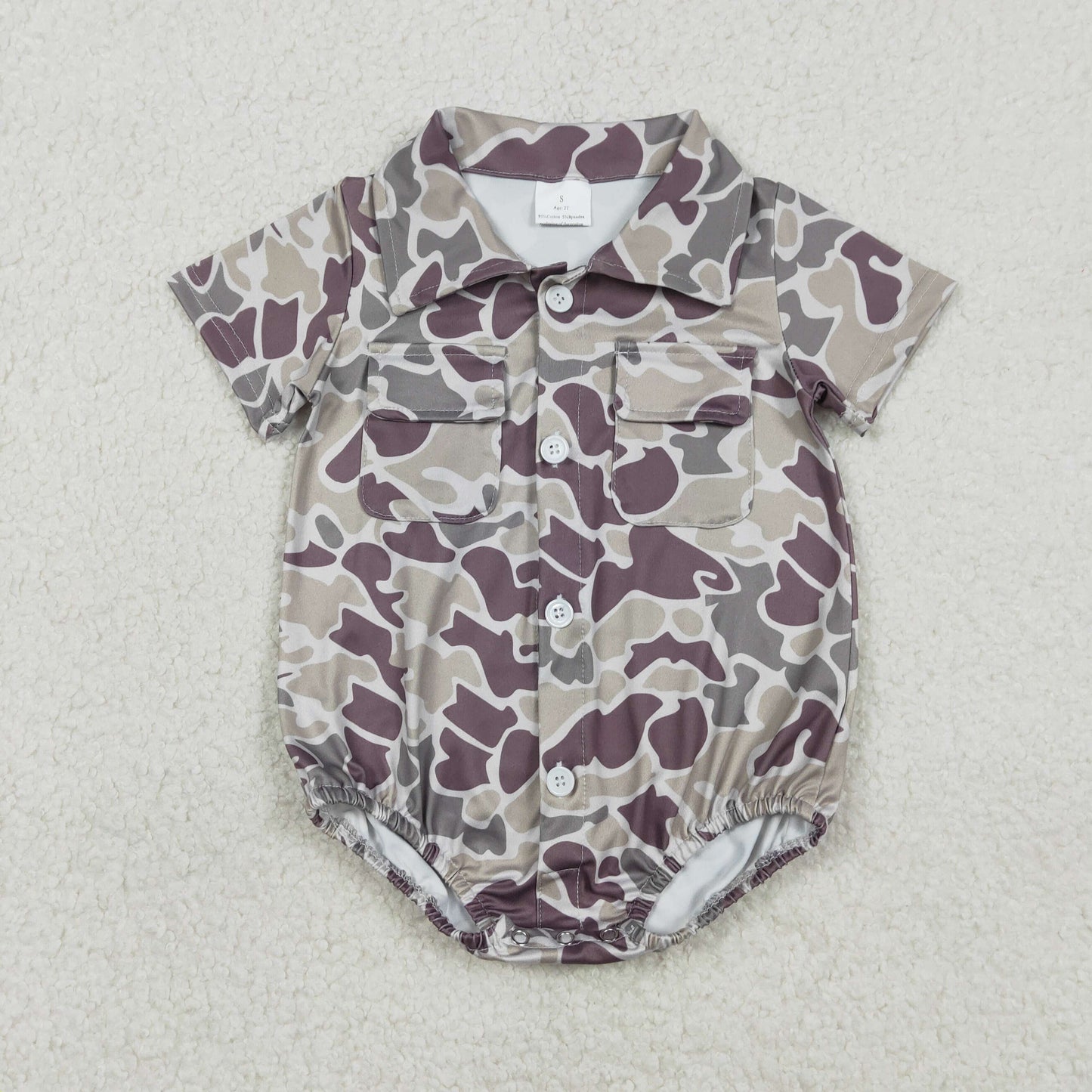 Baby Boys Short Sleeves Dark Grey Camo Pockets Buttons Romper RTS