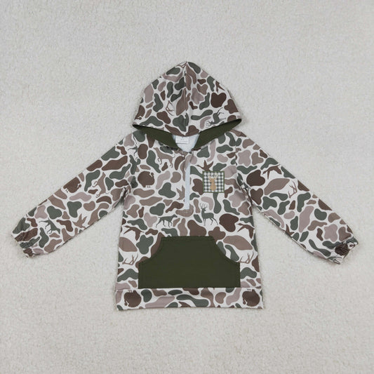 Baby Boy Long Sleeves Embroidery Deer Dog Duck Hoodie Zipper Green Camo Shirt RTS