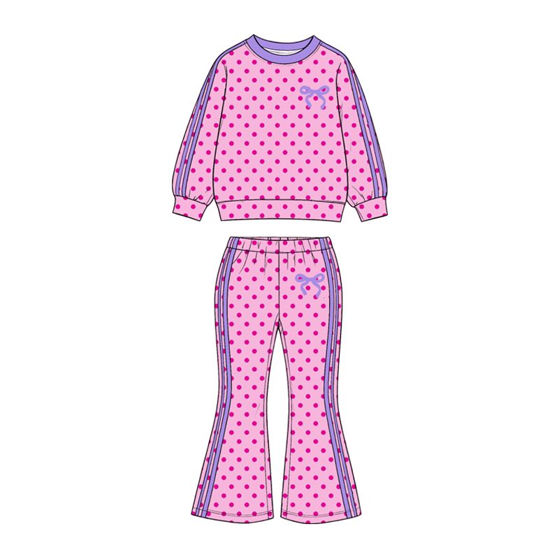 ( Moq 5 ) Preorder Baby Girls Kids Long Sleeves Dots Shirt Pants Bows Set Pink Clothes