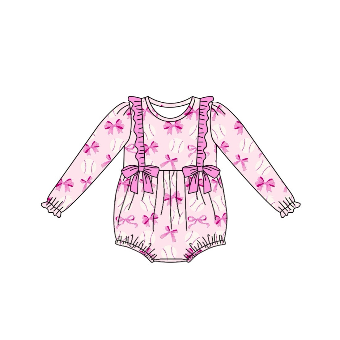 Baby Girl Infant Long Sleeves Valentines Pink Bows Baseball Bubble Romper Moq 5