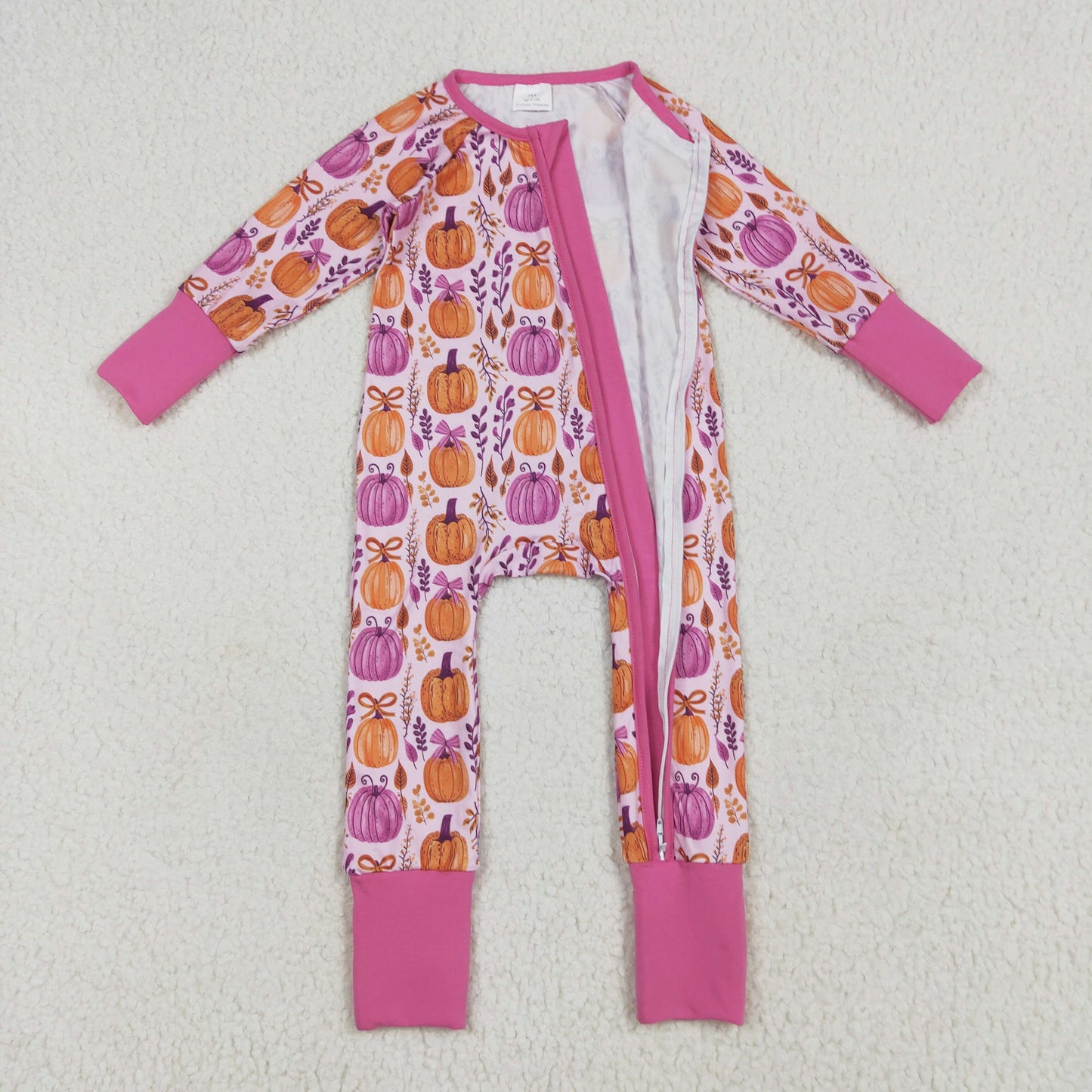 Baby Girl Long Sleeves Bows Pumpkins Zipper Fall Romper RTS