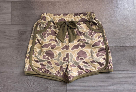 ( No moq ) Preorder Baby Girls Bow Camo Pockets Shorts Bottoms