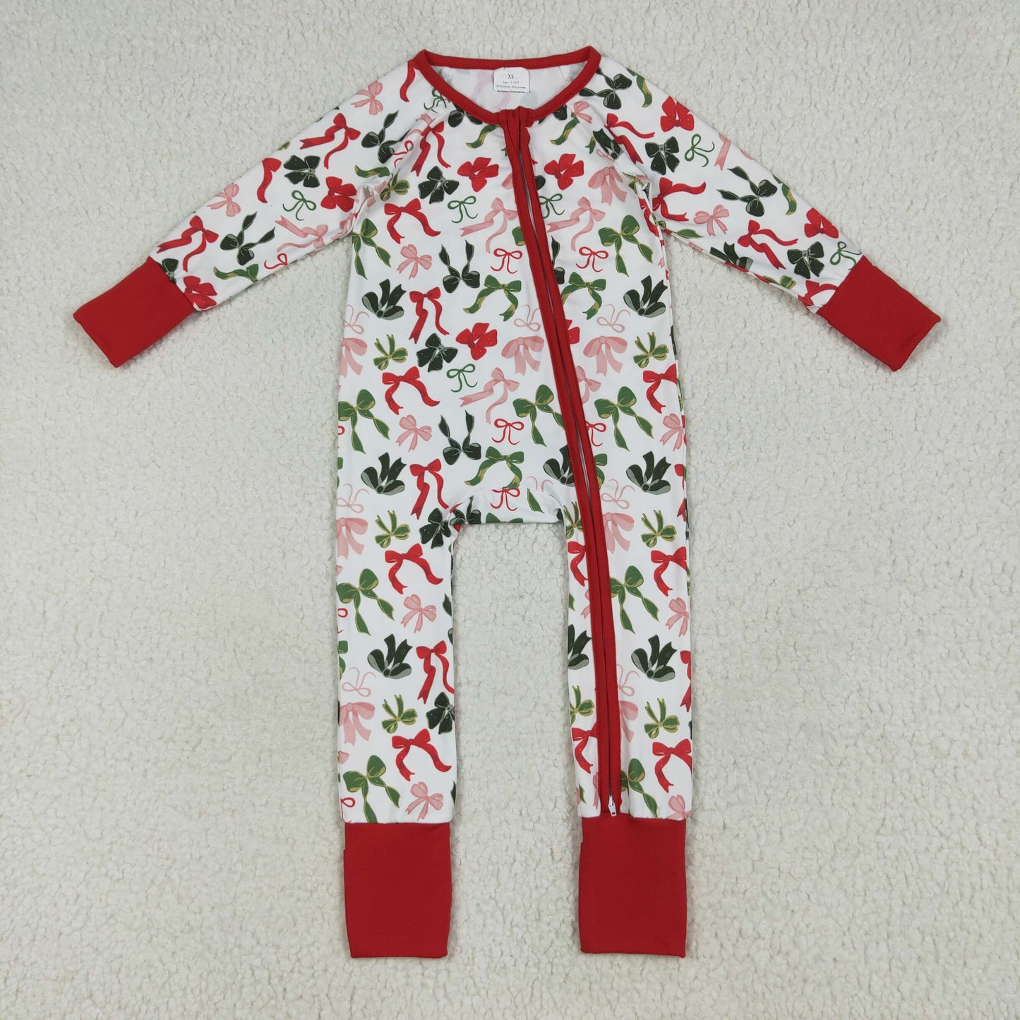 Baby Girl Toddler Long Sleeves Christmas Bows Sibling Zipper Romper Pockets Set RTS
