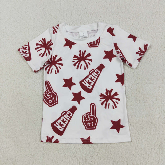Baby Girl Short Sleeves Cheer Team Dark Red Summer Shirt Tops RTS
