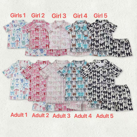 Sibling Baby Girls Adult Women Bows Buttons Tops Shorts Mommy and Me Pajamas Sets RTS