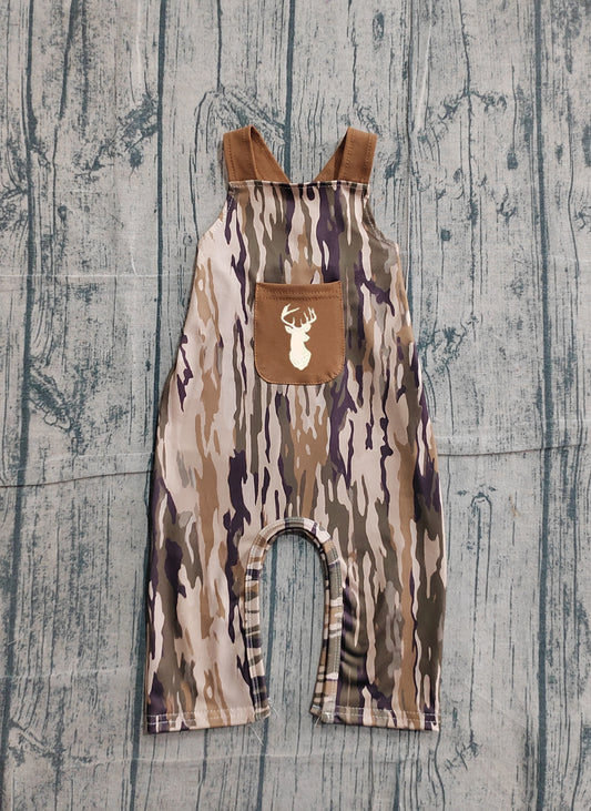 ( No moq ) Preorder Baby Boys Kids Brown Sleeveless Embroidery Deer Camo Romper