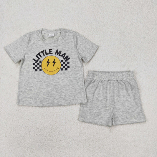 Baby Girl Kids Toddler Grey Little Man Vinyl Shirt Sports Shorts Clothes Smile Set RTS