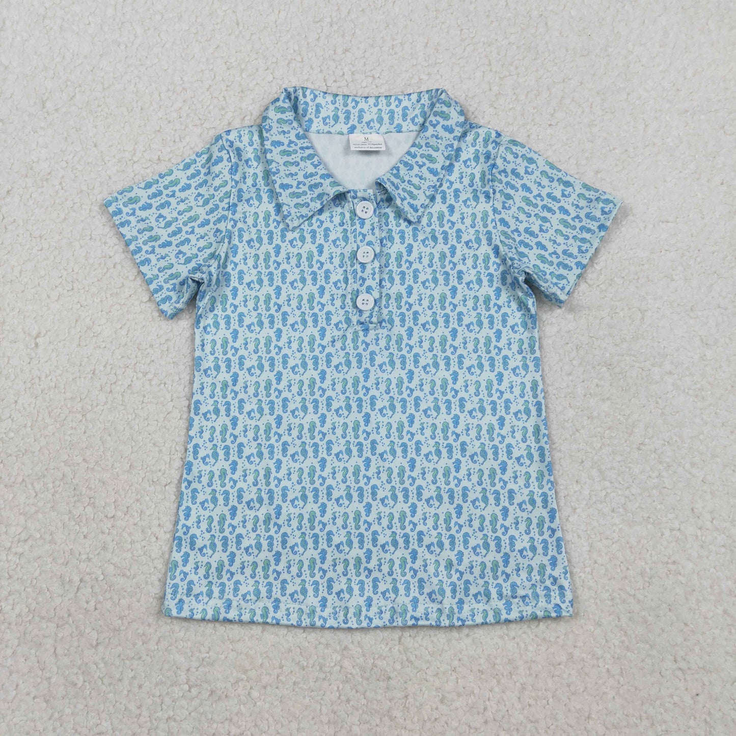 Baby Boy Kids Short Sleeves Seahorse Pullover Blue Shirt RTS