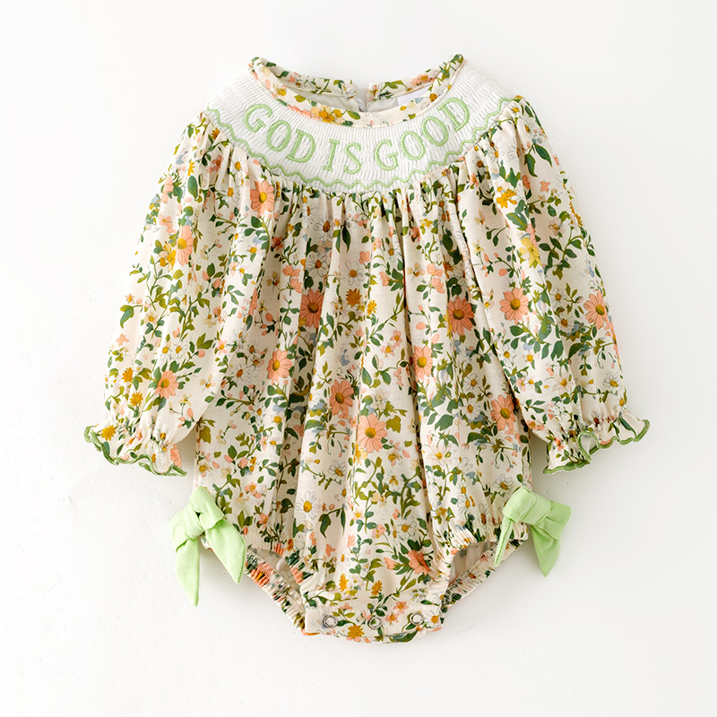 ( Moq 5 ) Preorder Baby Girls Infant Long Sleeves Flower Bows Bubble Romper Clothes