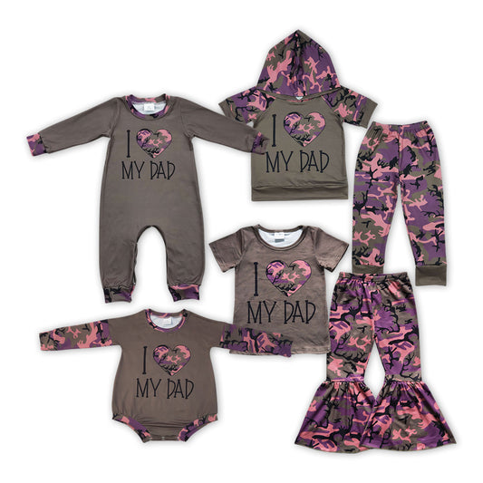 Baby Boy GirI Love My Dad Camo Sibling Romper Clothes Set