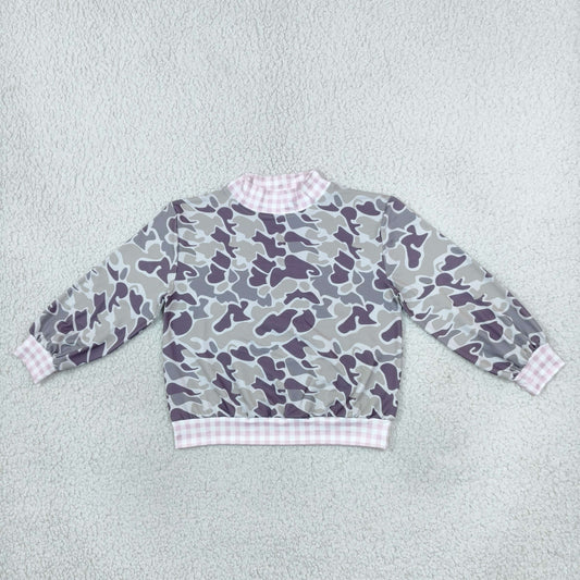 Baby Girls Toddler Long Sleeves Plaid Camo Shirt Tops Mock Neck Clothes RTS