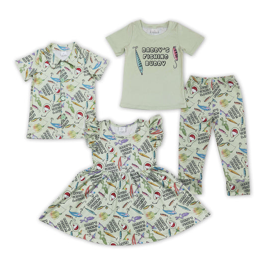 Promotion Baby Boy Girl Daddy's Fishing Buddy Sibling Dress Set