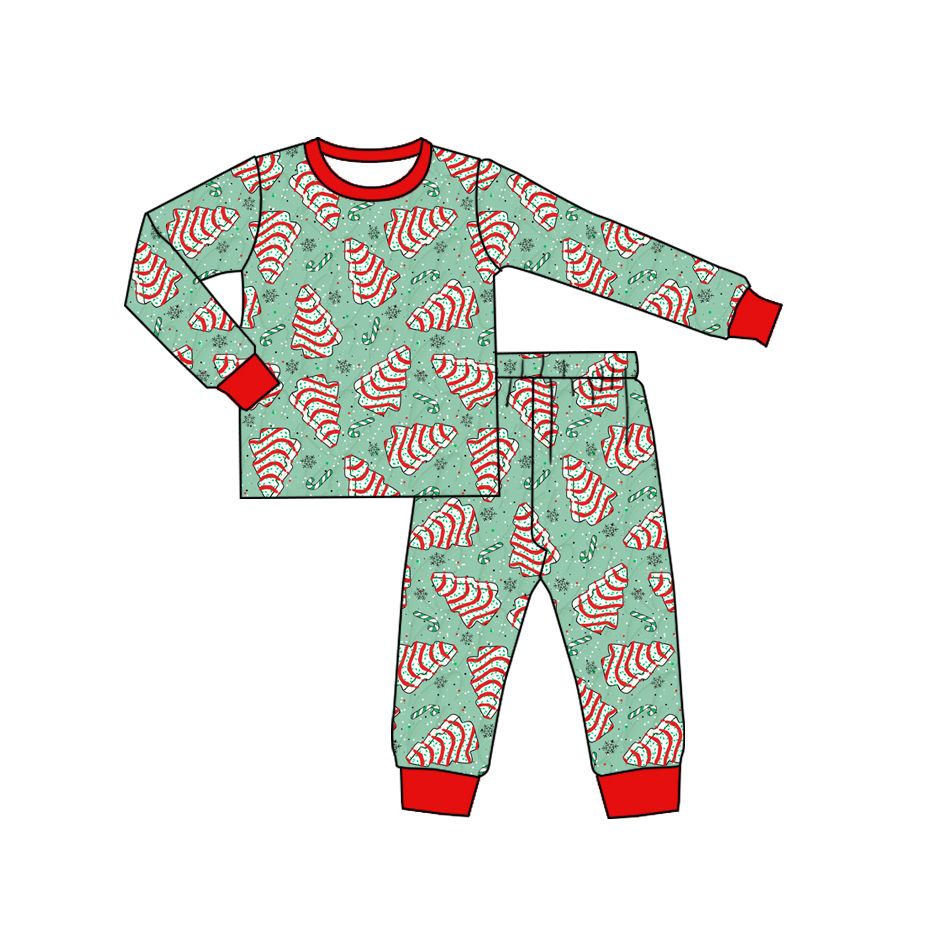 ( Moq 5 ) Preorder Baby Boys Kids Christmas Tree Shirt Pockets Pants Green Set Pajamas Clothes
