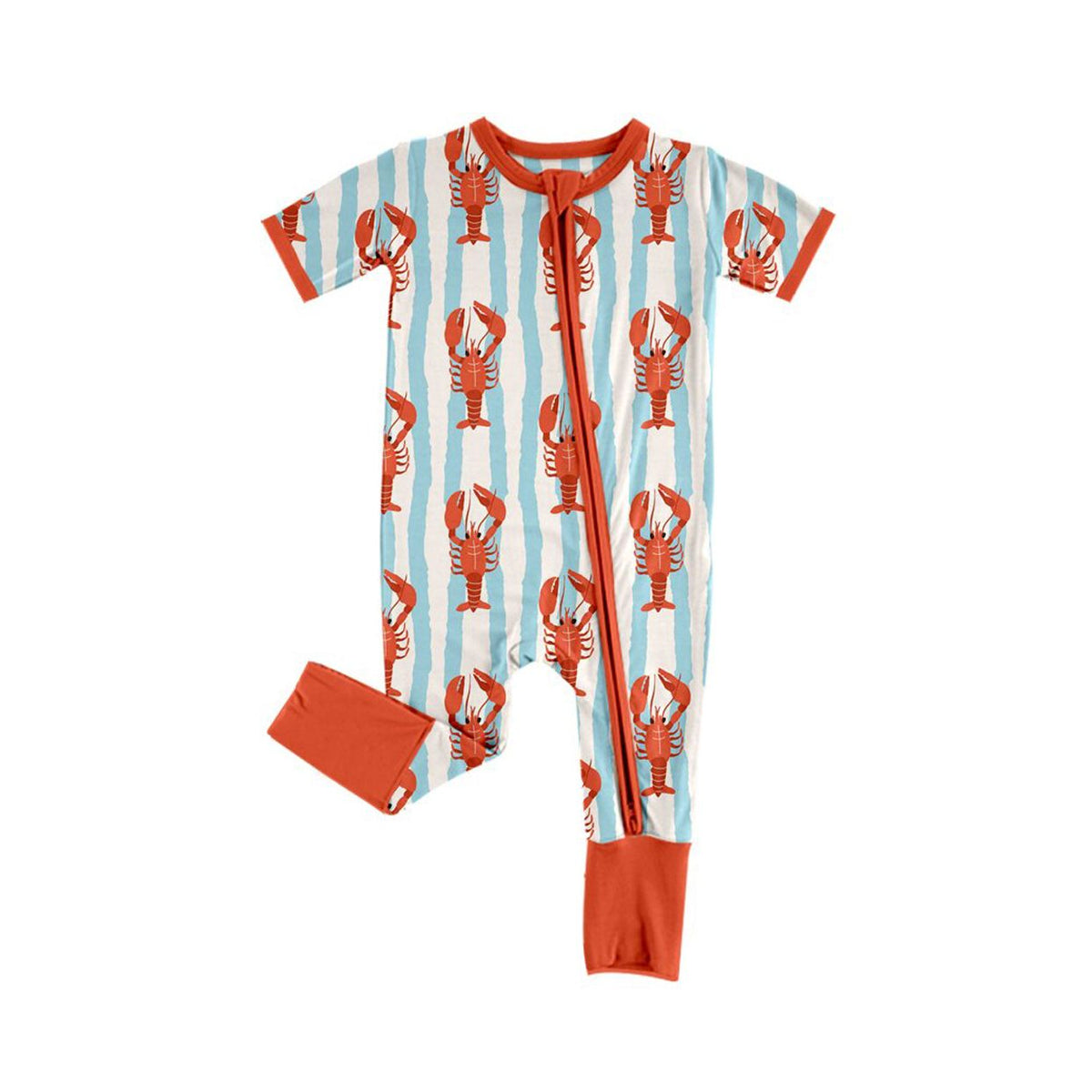 ( Moq 5 ) Preorder Baby Boys Kids Short Sleeves Crayfish Stripes Zipper Footie Romper Clothes