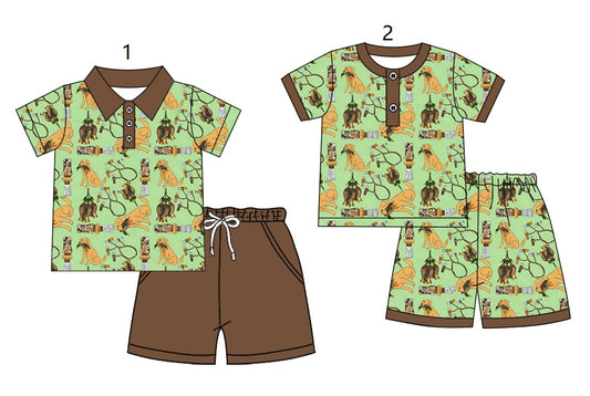 ( Moq 5 Each Style ) Baby Boys Kids Short Sleeves Dogs Ducks Sibling Hunting Sets