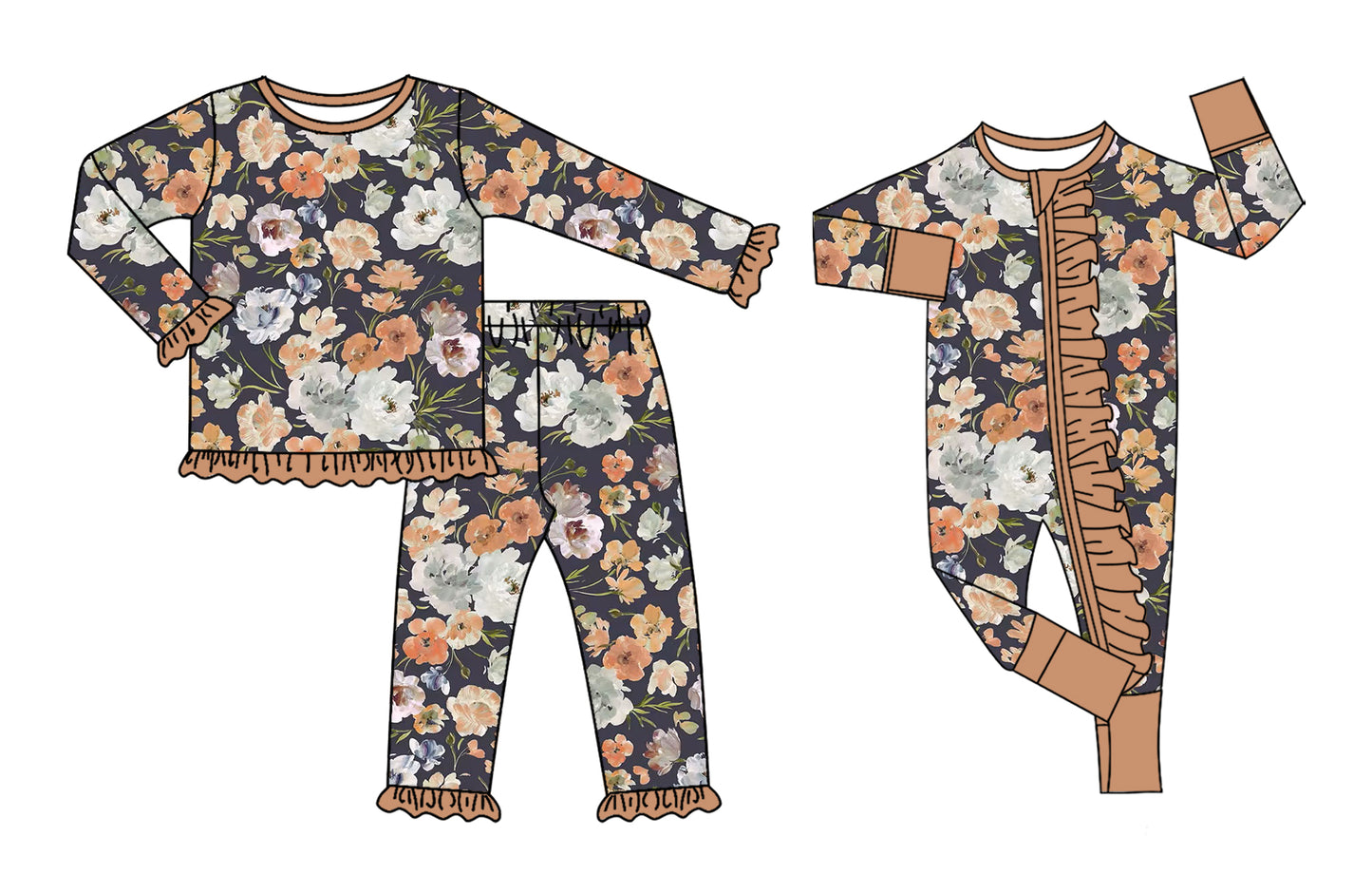 ( Moq 5 Each Style ) Sibling Baby Girl Kids Long Sleeves Flower Set Romper Pajamas Clothes