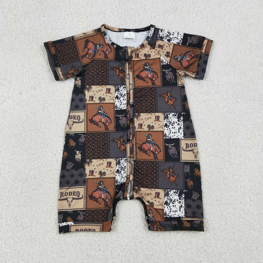 Baby Boys Infant Short Sleeves Rodeo Western Zipper Romper RTS
