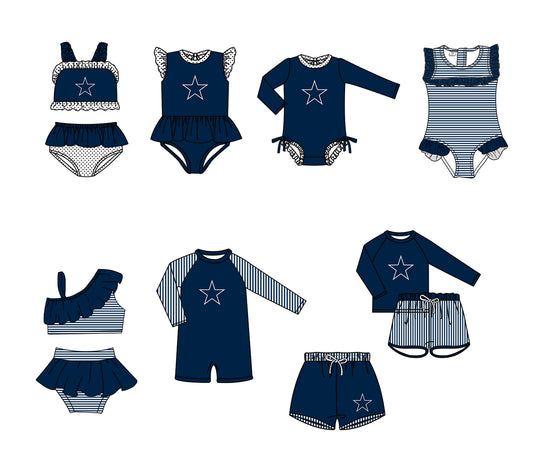 ( Moq 5 Each Style ) Baby Boys Girls Kids Team Sibling Jumpsuits Sets Swimsuits Navy Clothes