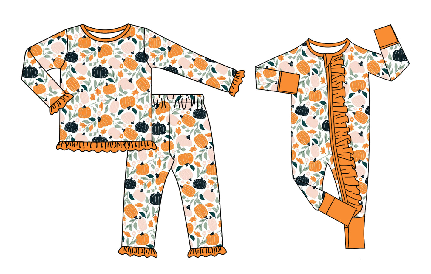 ( Moq 5 Each Style ) Sibling Baby Girl Kids Long Sleeves Set Romper Pajamas Pumpkins Clothes