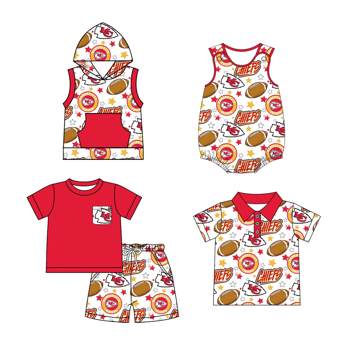 Baby Boy Football KC Stars Sibling Romper Shirt Set ( Moq 5 Each Style )