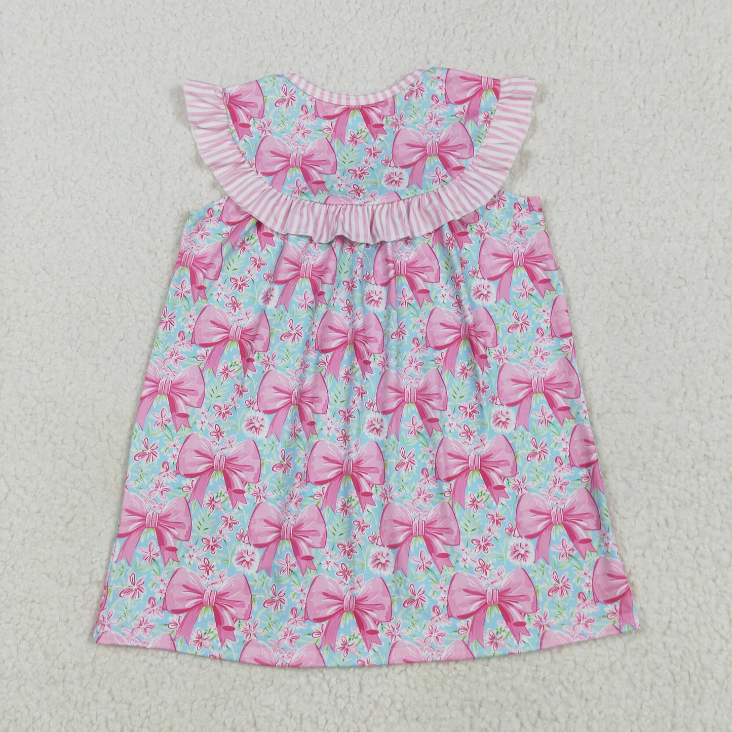 Baby Girl Short Sleeves Embroidery I Love Dad Flower Bows Knee Length Dress RTS